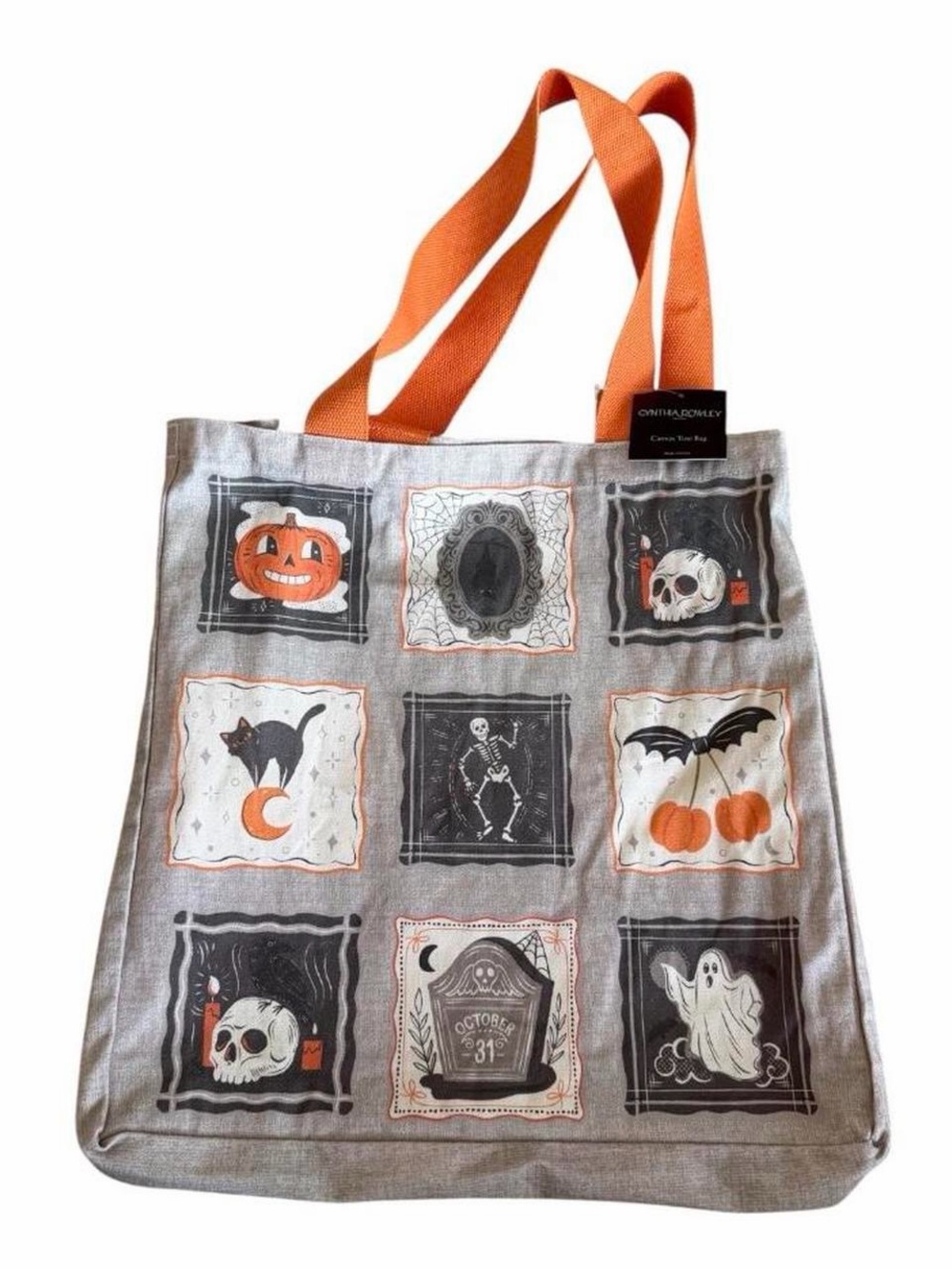 Cynthia Rowley Halloween Icon Canvas Tote Bag | Spooky Vintage Patchwork - Picture 3 of 4